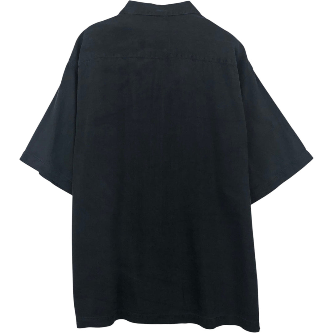 Tommy Bahama Herringbone Short Sleeve Open Collar Silk Box Shirt, Men's Size L silk black type Vintage Second Hand