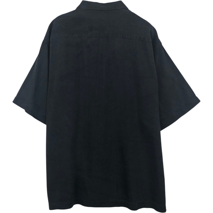 Tommy Bahama Herringbone Short Sleeve Open Collar Silk Box Shirt, Men's Size L silk black type Vintage Second Hand