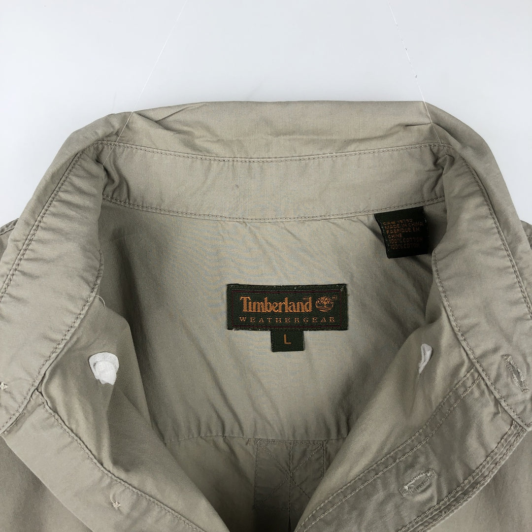 90s-00'S Timberland WEATHERGEAR short-sleeved button-down shirt, men's size L (approx.) cotton Beige type Vintage Second Hand