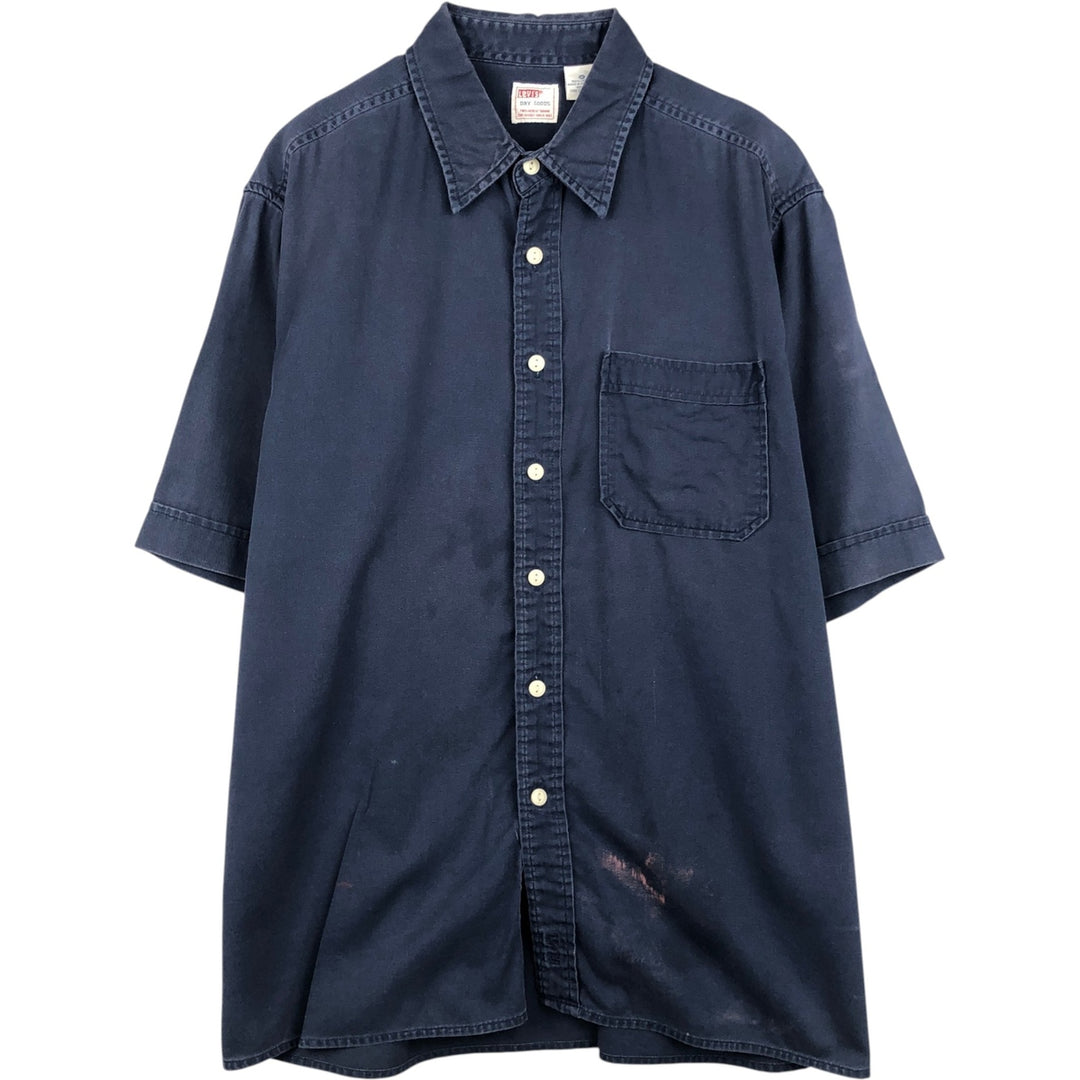 Levi's DRY GOODS Short-Sleeve Cotton Box Shirt, Men's Size M (approx.) cotton navy blue type Vintage Second Hand