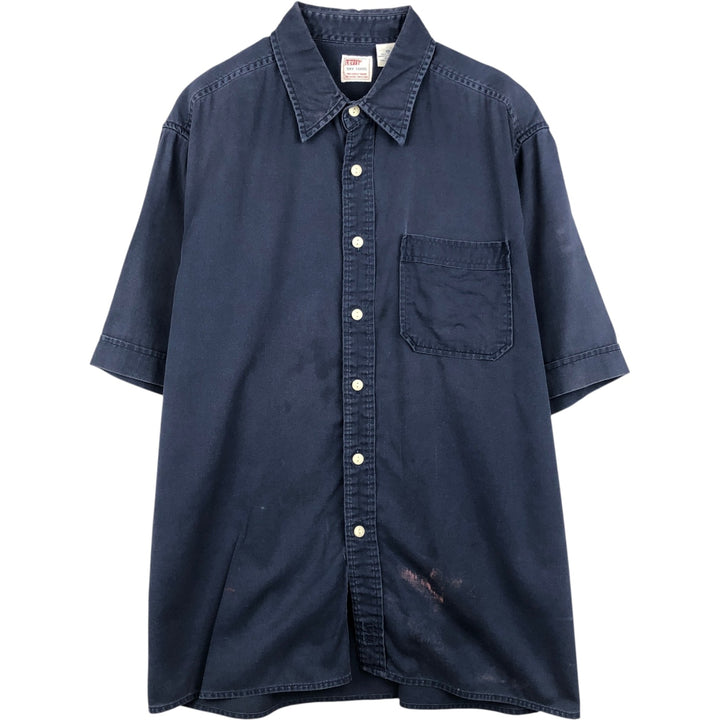 Levi's DRY GOODS Short-Sleeve Cotton Box Shirt, Men's Size M (approx.) cotton navy blue type Vintage Second Hand
