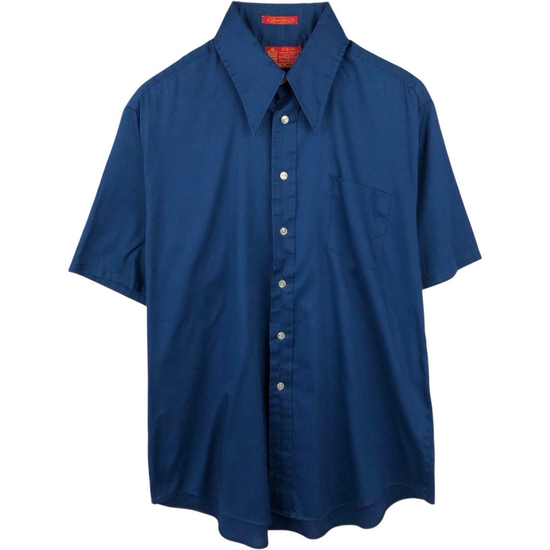 1970'S Sears KINGS ROAD Short-Sleeve Polyester Shirt, Men's XL (approx.), Vintage polyester navy blue type Vintage Second Hand