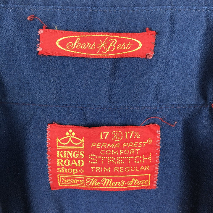 1970'S Sears KINGS ROAD Short-Sleeve Polyester Shirt, Men's XL (approx.), Vintage polyester navy blue type Vintage Second Hand
