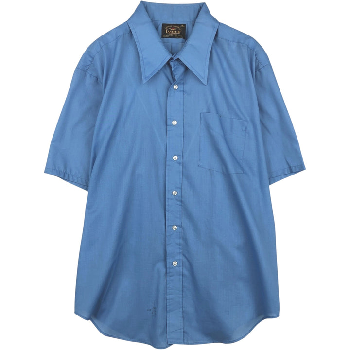 70'S CAMPUS Short-Sleeve Poly-Cotton Shirt, Made in USA, Men's XL Equivalent, Vintage polyester blue type Vintage Second Hand