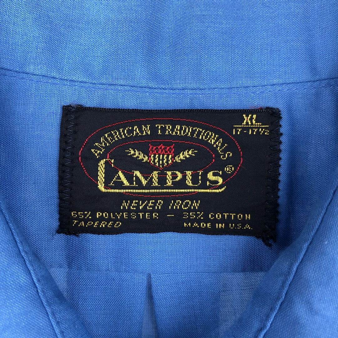 70'S CAMPUS Short-Sleeve Poly-Cotton Shirt, Made in USA, Men's XL Equivalent, Vintage polyester blue type Vintage Second Hand