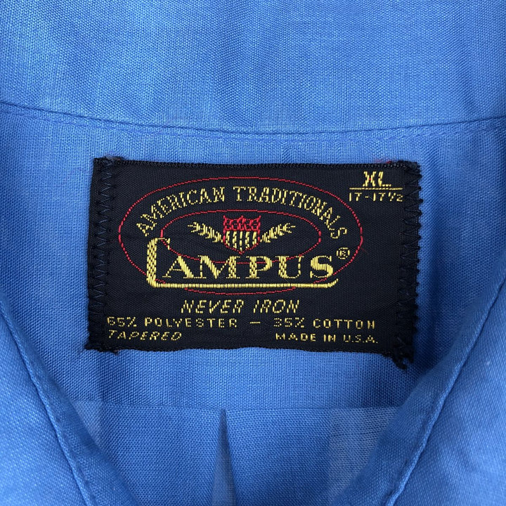 70'S CAMPUS Short-Sleeve Poly-Cotton Shirt, Made in USA, Men's XL Equivalent, Vintage polyester blue type Vintage Second Hand