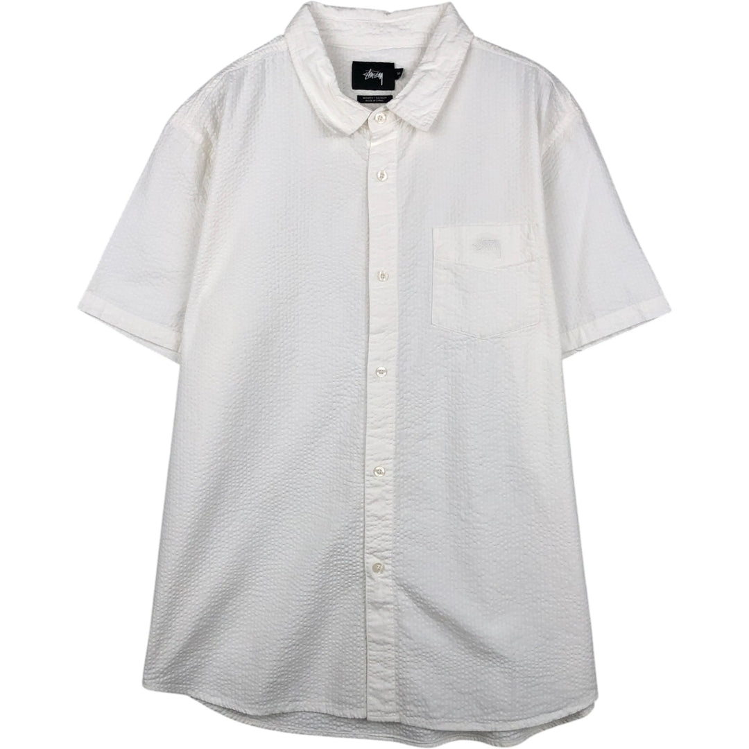Stussy seersucker short-sleeved cotton shirt, men's size M (approx.) cotton white type Vintage Second Hand