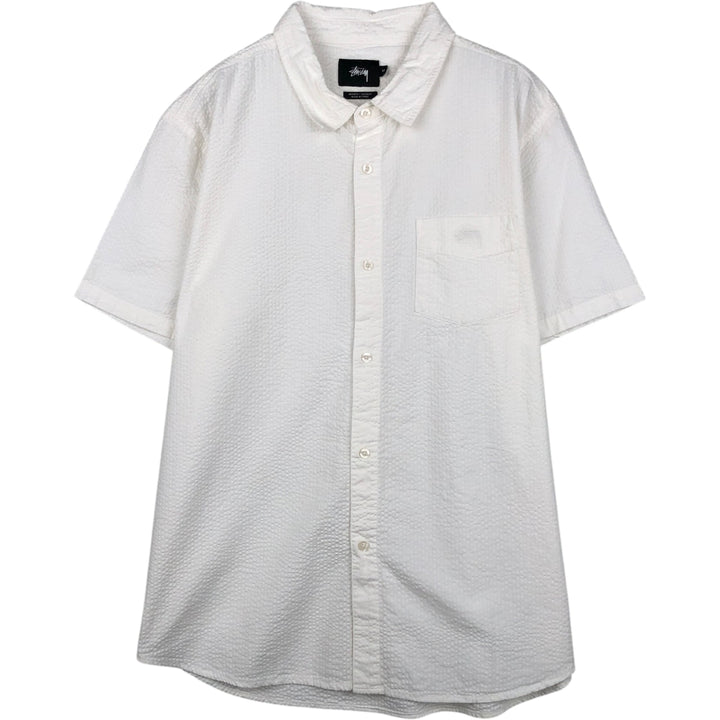 Stussy seersucker short-sleeved cotton shirt, men's size M (approx.) cotton white type Vintage Second Hand