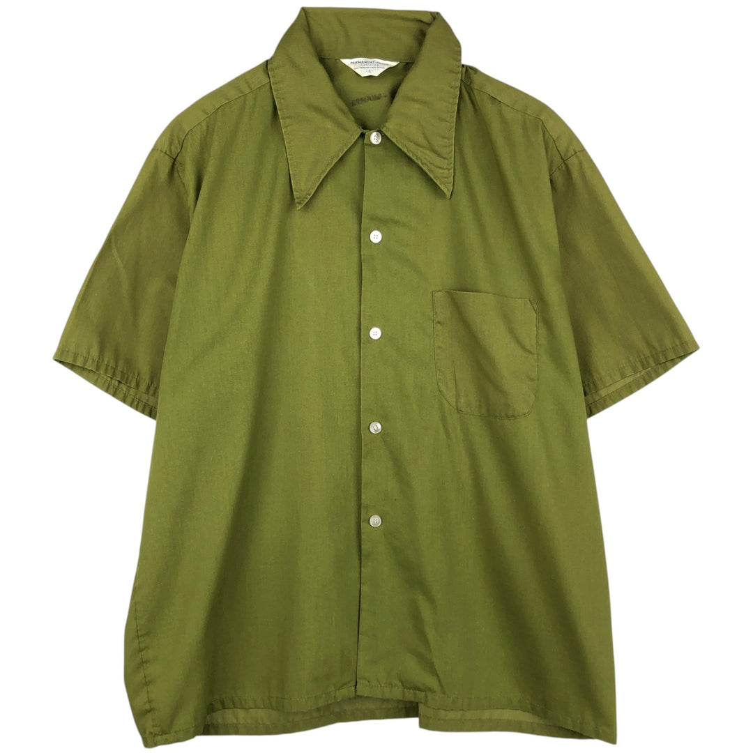 PERMANENT PRESS Short-Sleeve Poly-Cotton Box Shirt, Men's Size L (Equivalent), Vintage polyester green type Vintage Second Hand