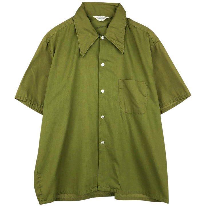 PERMANENT PRESS Short-Sleeve Poly-Cotton Box Shirt, Men's Size L (Equivalent), Vintage polyester green type Vintage Second Hand