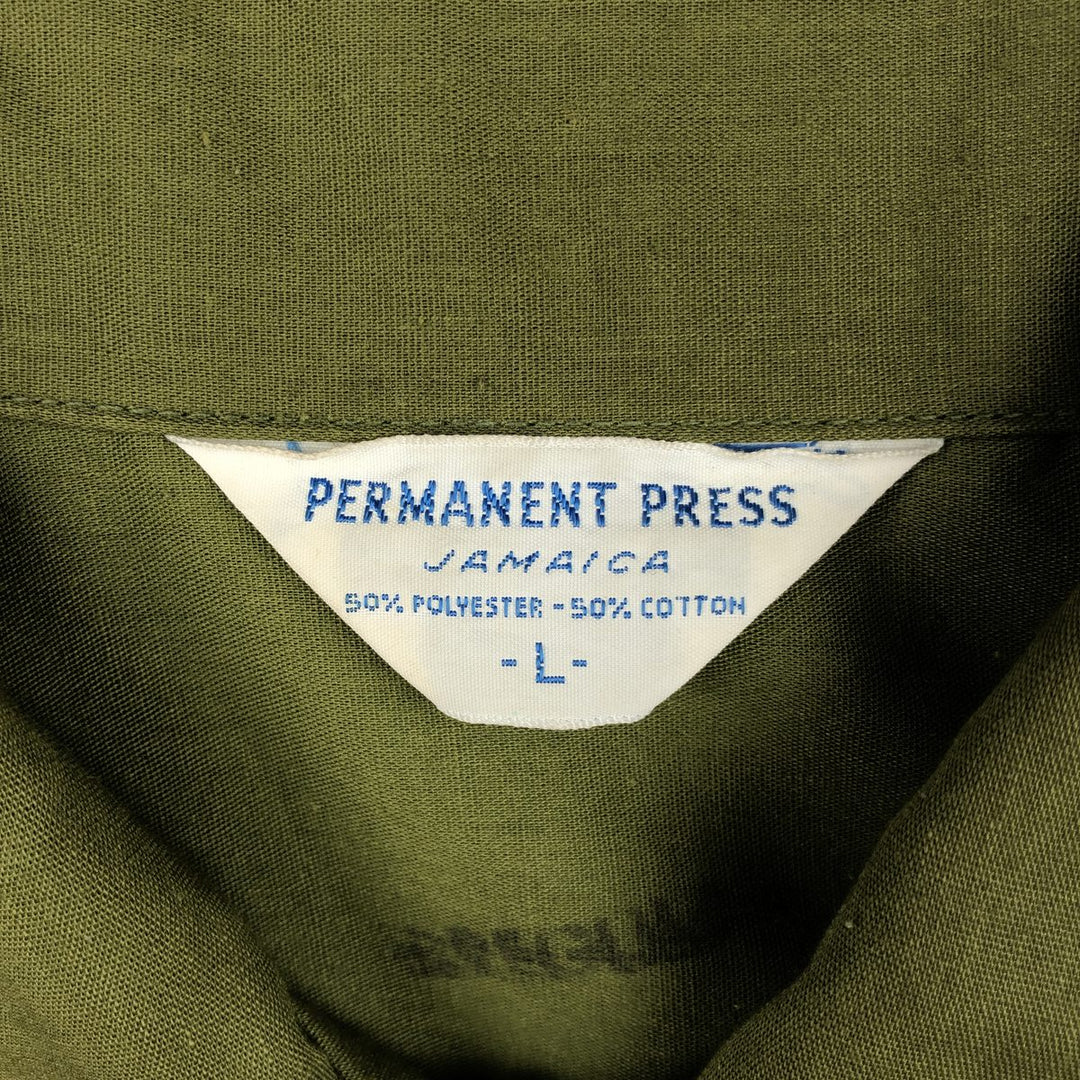 PERMANENT PRESS Short-Sleeve Poly-Cotton Box Shirt, Men's Size L (Equivalent), Vintage polyester green type Vintage Second Hand