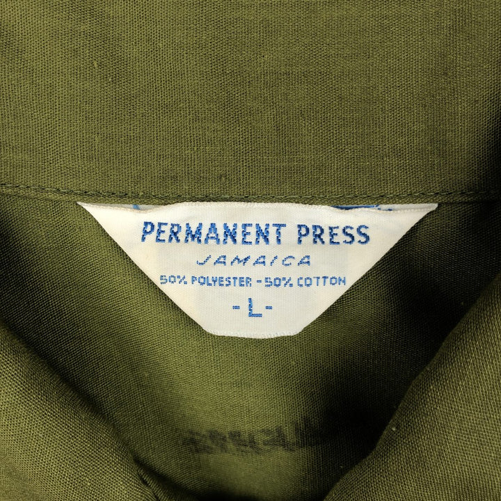PERMANENT PRESS Short-Sleeve Poly-Cotton Box Shirt, Men's Size L (Equivalent), Vintage polyester green type Vintage Second Hand