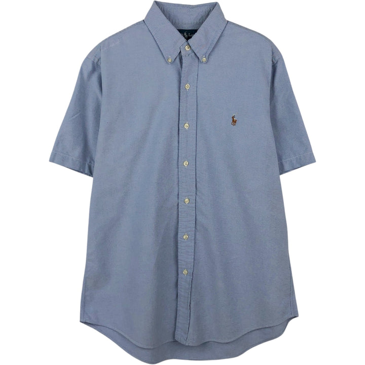 Ralph Lauren CUSTOM FIT short sleeve button down shirt, men's size M cotton blue type Vintage Second Hand