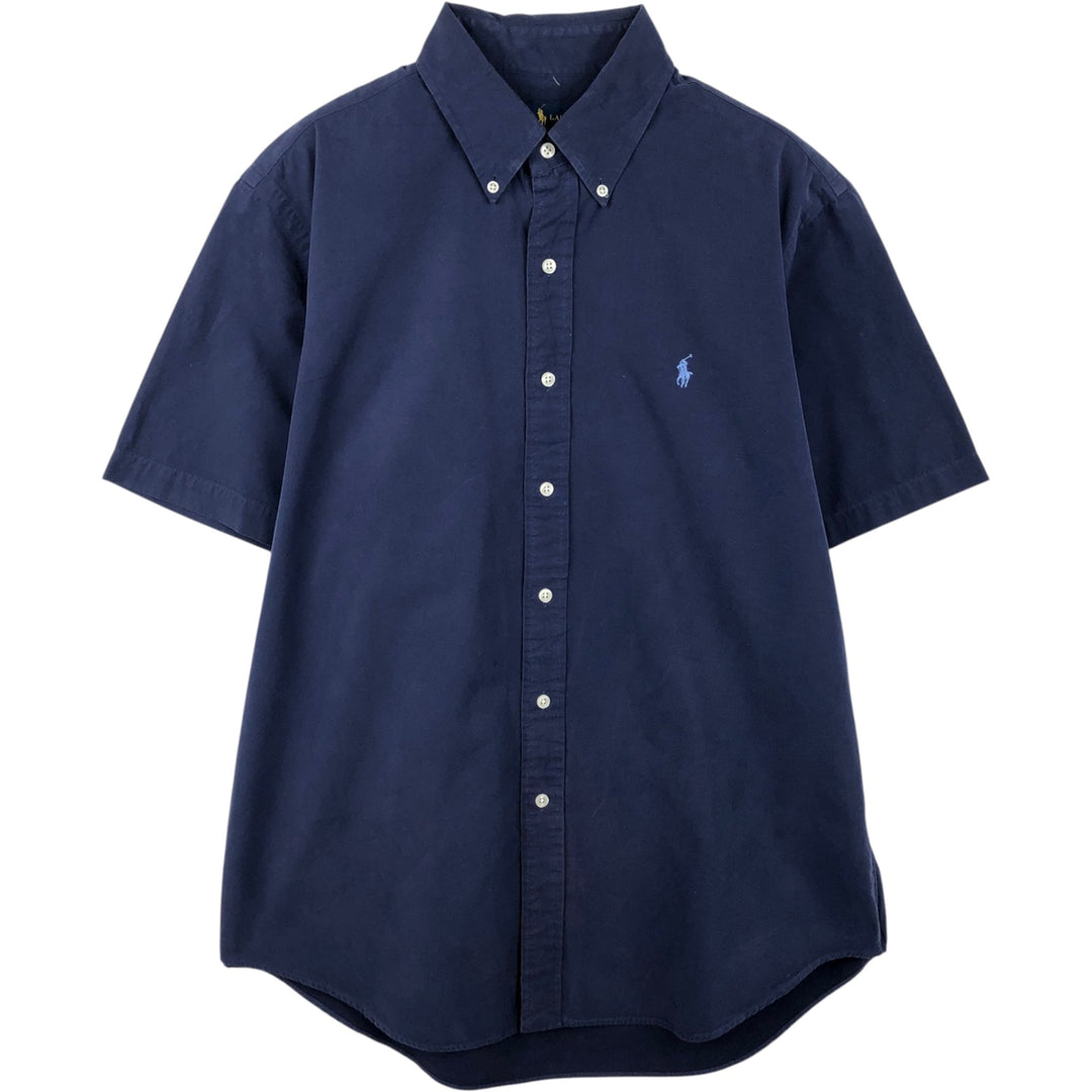 Ralph Lauren short sleeve button down shirt, men's size L cotton navy blue type Vintage Second Hand