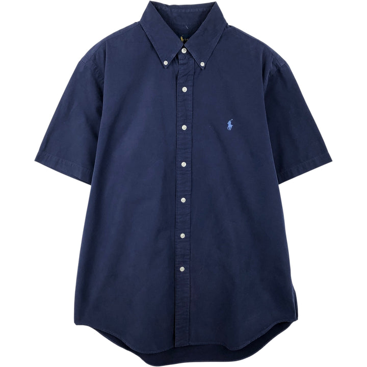 Ralph Lauren short sleeve button down shirt, men's size L cotton navy blue type Vintage Second Hand