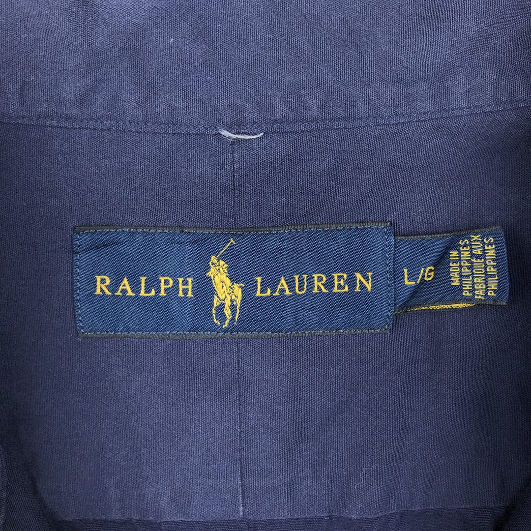 Ralph Lauren short sleeve button down shirt, men's size L cotton navy blue type Vintage Second Hand
