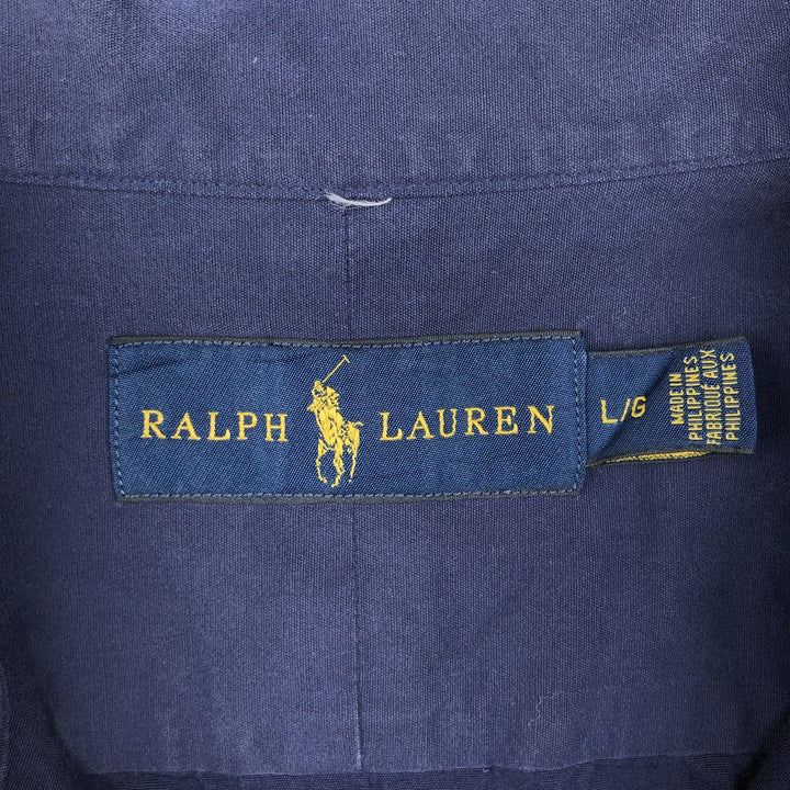 Ralph Lauren short sleeve button down shirt, men's size L cotton navy blue type Vintage Second Hand