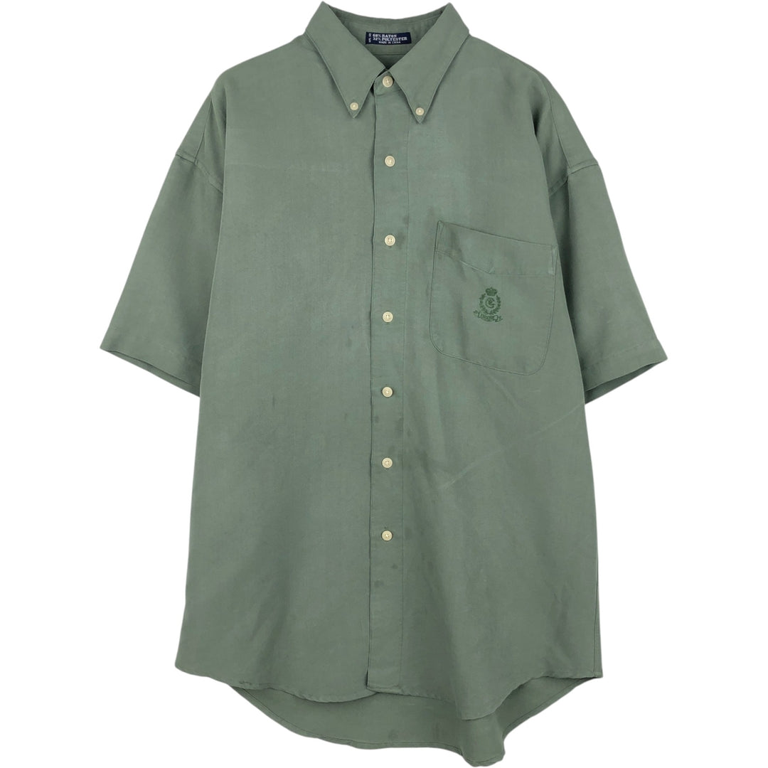 Ralph Lauren CHAPS short-sleeved button-down shirt, men's size M Rayon Khaki type sage green Vintage Second Hand