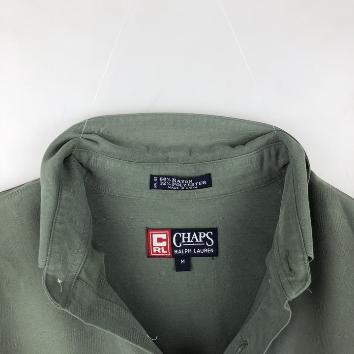 Ralph Lauren CHAPS short-sleeved button-down shirt, men's size M Rayon Khaki type sage green Vintage Second Hand