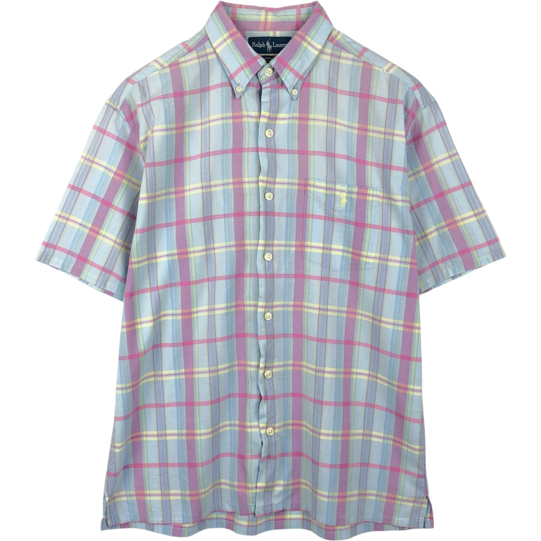 Ralph Lauren GREGGOR Madras Check Short-Sleeve Button-Down Check Shirt, Boxy Shirt, Men's Size M (approx.) cotton Blue type light blue Vintage Second Hand