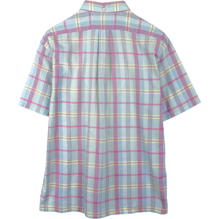Ralph Lauren GREGGOR Madras Check Short-Sleeve Button-Down Check Shirt, Boxy Shirt, Men's Size M (approx.) cotton Blue type light blue Vintage Second Hand