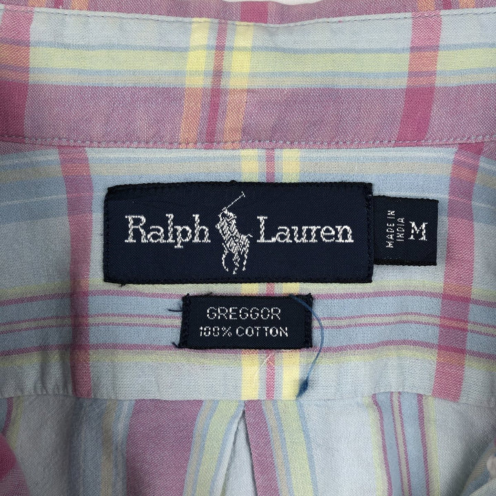 Ralph Lauren GREGGOR Madras Check Short-Sleeve Button-Down Check Shirt, Boxy Shirt, Men's Size M (approx.) cotton Blue type light blue Vintage Second Hand
