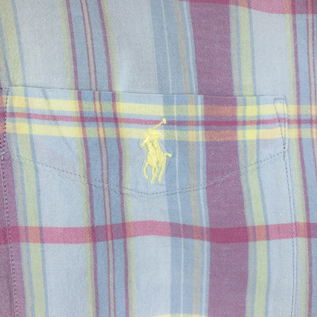 Ralph Lauren GREGGOR Madras Check Short-Sleeve Button-Down Check Shirt, Boxy Shirt, Men's Size M (approx.) cotton Blue type light blue Vintage Second Hand