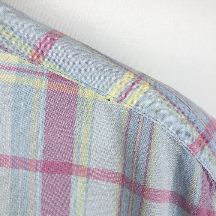 Ralph Lauren GREGGOR Madras Check Short-Sleeve Button-Down Check Shirt, Boxy Shirt, Men's Size M (approx.) cotton Blue type light blue Vintage Second Hand