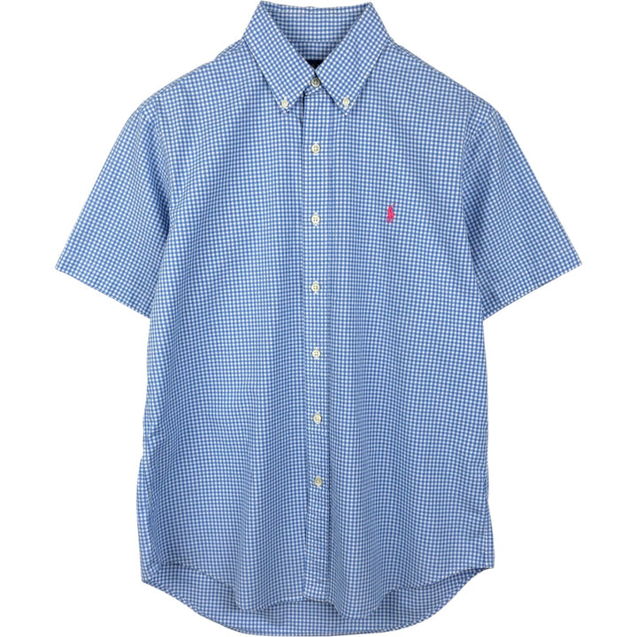 Ralph Lauren Gingham Check Short Sleeve Button Down Check Shirt Men's M Size cotton Blue type light blue Vintage Second Hand