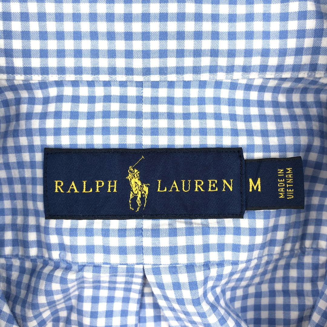 Ralph Lauren Gingham Check Short Sleeve Button Down Check Shirt Men's M Size cotton Blue type light blue Vintage Second Hand