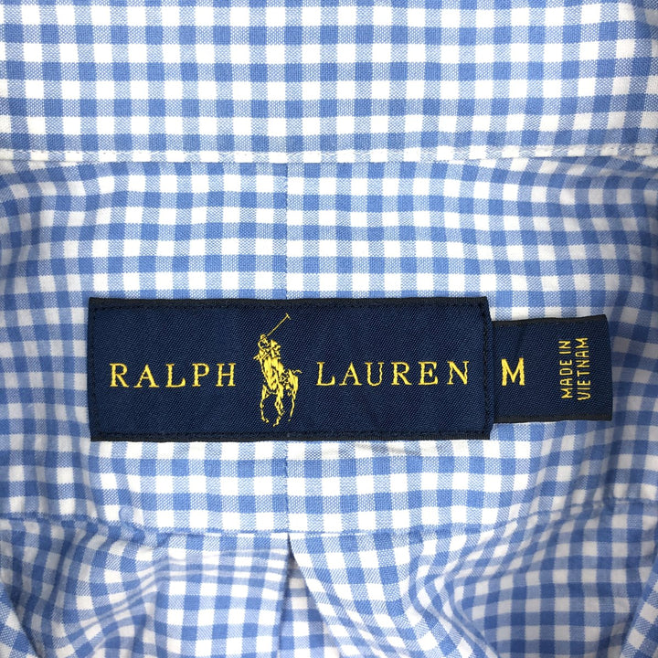 Ralph Lauren Gingham Check Short Sleeve Button Down Check Shirt Men's M Size cotton Blue type light blue Vintage Second Hand