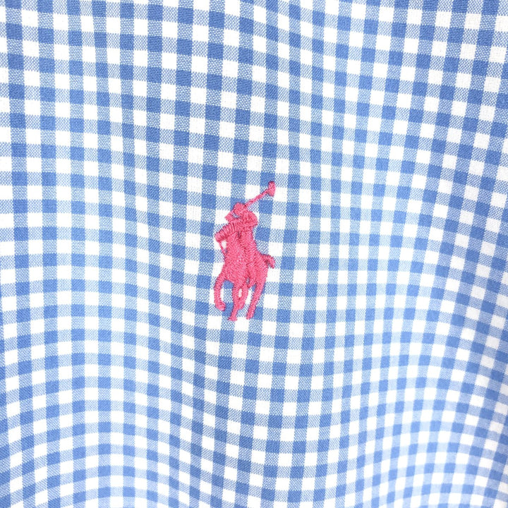 Ralph Lauren Gingham Check Short Sleeve Button Down Check Shirt Men's M Size cotton Blue type light blue Vintage Second Hand