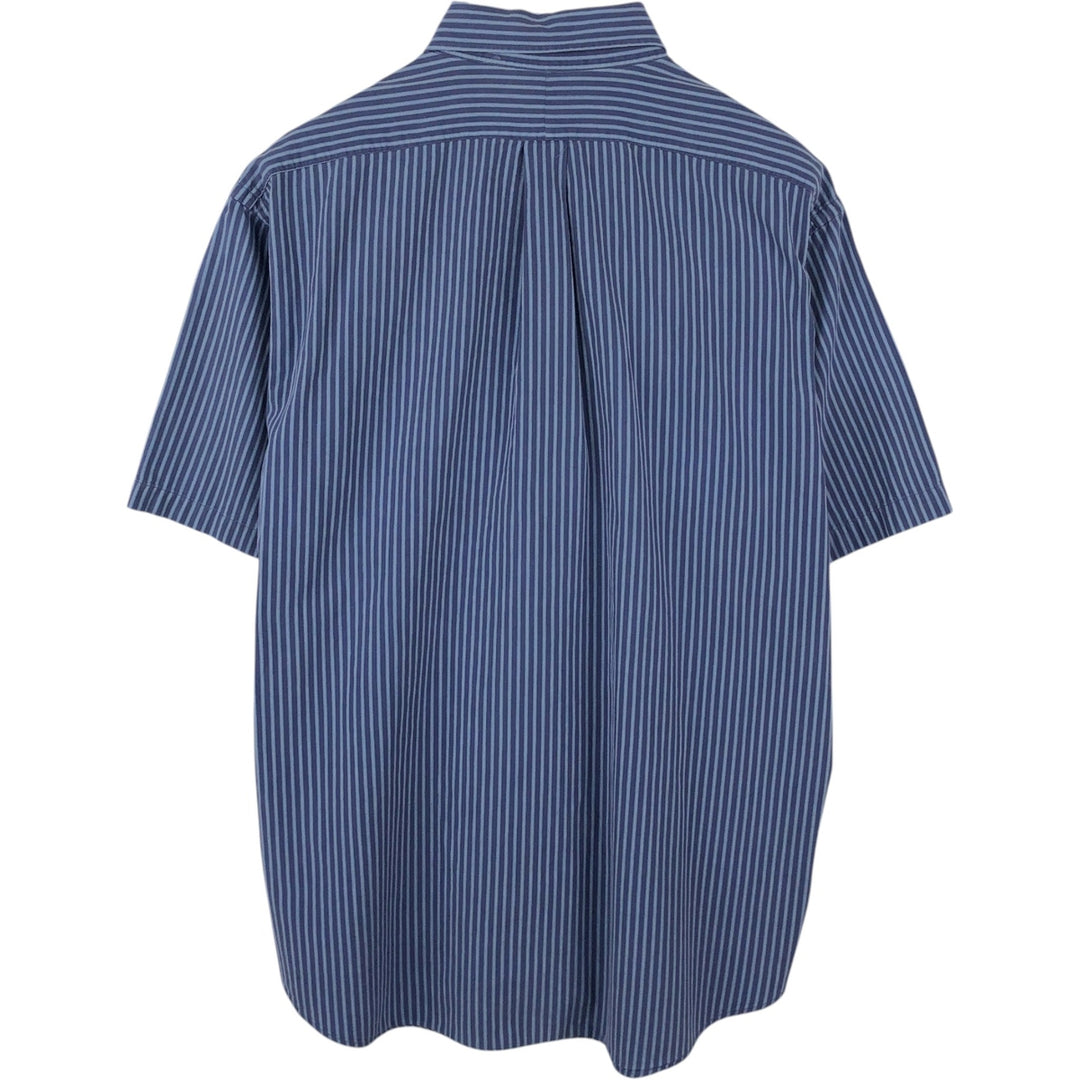 Ralph Lauren BLAKE Short-Sleeve Button-Down Striped Shirt, Men's Size XL (approx.) cotton navy blue type Vintage Second Hand