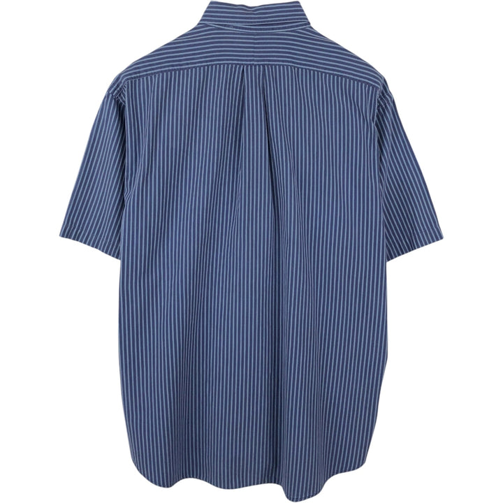 Ralph Lauren BLAKE Short-Sleeve Button-Down Striped Shirt, Men's Size XL (approx.) cotton navy blue type Vintage Second Hand