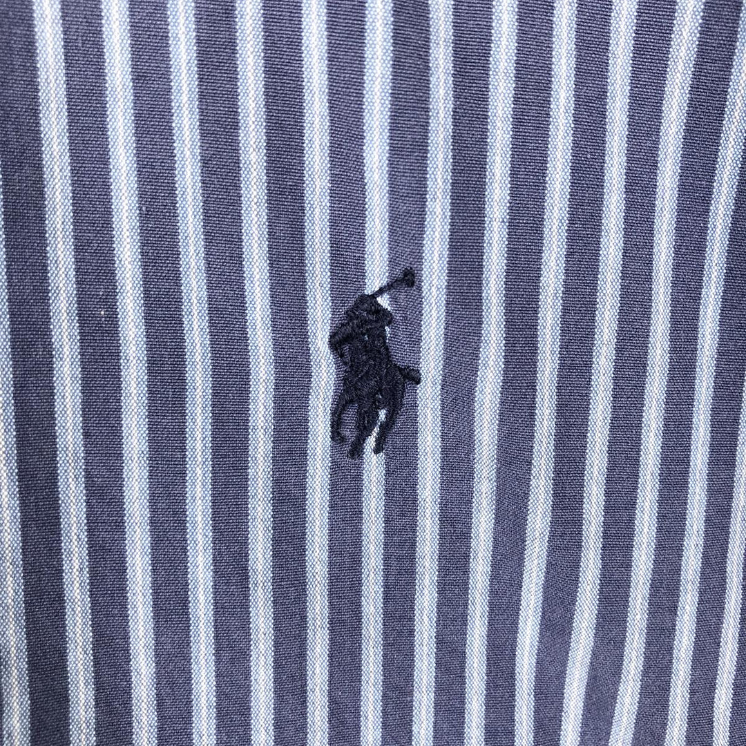 Ralph Lauren BLAKE Short-Sleeve Button-Down Striped Shirt, Men's Size XL (approx.) cotton navy blue type Vintage Second Hand