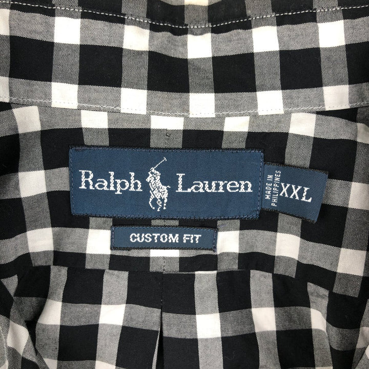 Ralph Lauren CUSTOM FIT short sleeve button down check shirt men's XXL cotton black type Vintage Second Hand