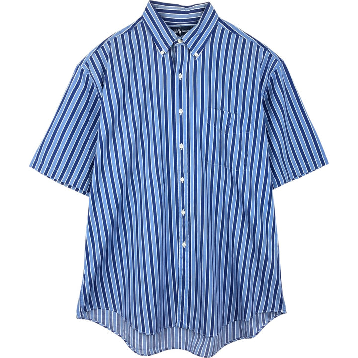 Ralph Lauren multi-stripe short-sleeved button-down shirt, men's size XL (approx.) cotton Navy blue Vintage Second Hand