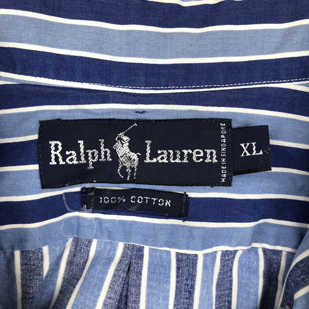 Ralph Lauren multi-stripe short-sleeved button-down shirt, men's size XL (approx.) cotton Navy blue Vintage Second Hand