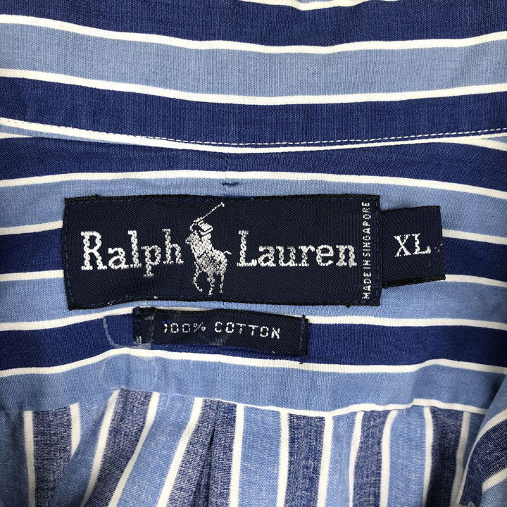 Ralph Lauren multi-stripe short-sleeved button-down shirt, men's size XL (approx.) cotton Navy blue Vintage Second Hand