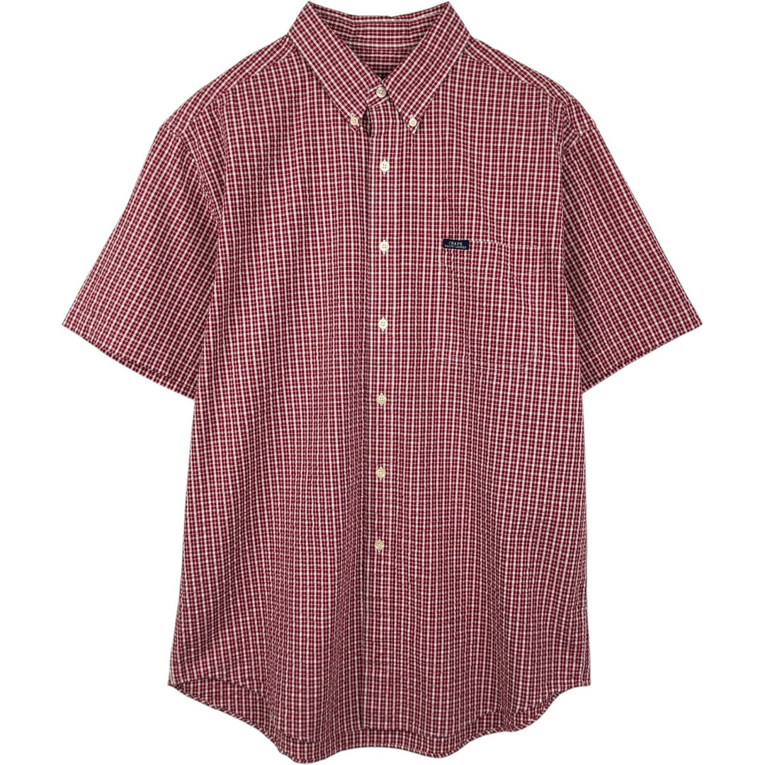 Ralph Lauren CHAPS seersucker short-sleeved button-down check shirt, men's size L (approx.) cotton red type Vintage Second Hand