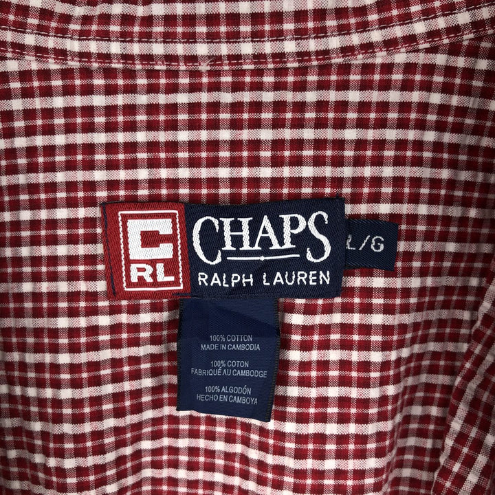 Ralph Lauren CHAPS seersucker short-sleeved button-down check shirt, men's size L (approx.) cotton red type Vintage Second Hand