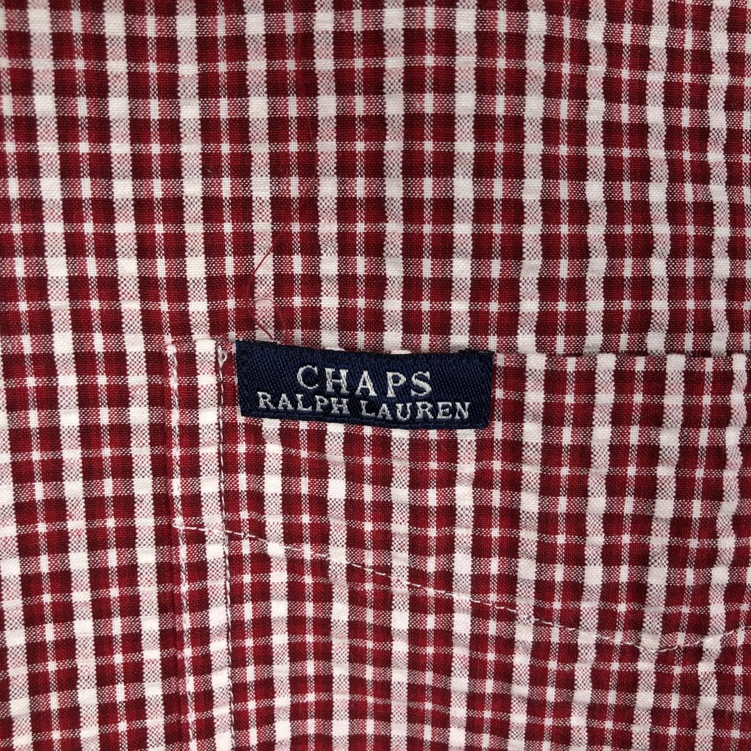Ralph Lauren CHAPS seersucker short-sleeved button-down check shirt, men's size L (approx.) cotton red type Vintage Second Hand