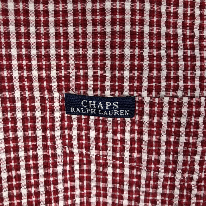 Ralph Lauren CHAPS seersucker short-sleeved button-down check shirt, men's size L (approx.) cotton red type Vintage Second Hand