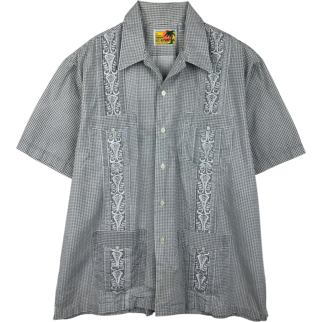 THE GENUINE HABAND GUAYABERA Check Pattern Short-Sleeve Open Collar Mexican Shirt Cuban Shirt Box Shirt polyester black type Vintage Second Hand