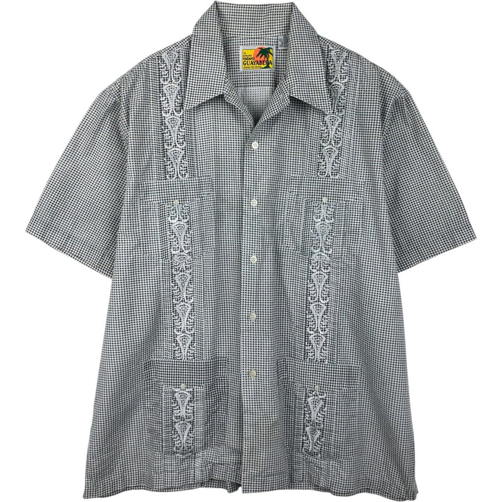 THE GENUINE HABAND GUAYABERA Check Pattern Short-Sleeve Open Collar Mexican Shirt Cuban Shirt Box Shirt polyester black type Vintage Second Hand