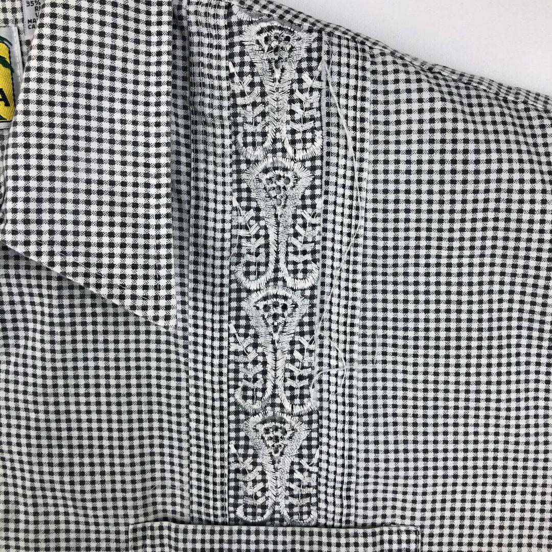 THE GENUINE HABAND GUAYABERA Check Pattern Short-Sleeve Open Collar Mexican Shirt Cuban Shirt Box Shirt polyester black type Vintage Second Hand