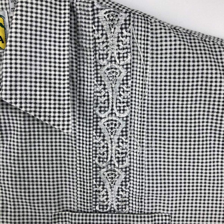 THE GENUINE HABAND GUAYABERA Check Pattern Short-Sleeve Open Collar Mexican Shirt Cuban Shirt Box Shirt polyester black type Vintage Second Hand