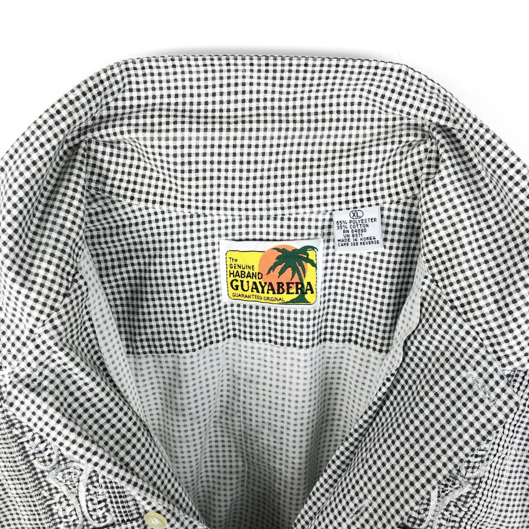 THE GENUINE HABAND GUAYABERA Check Pattern Short-Sleeve Open Collar Mexican Shirt Cuban Shirt Box Shirt polyester black type Vintage Second Hand