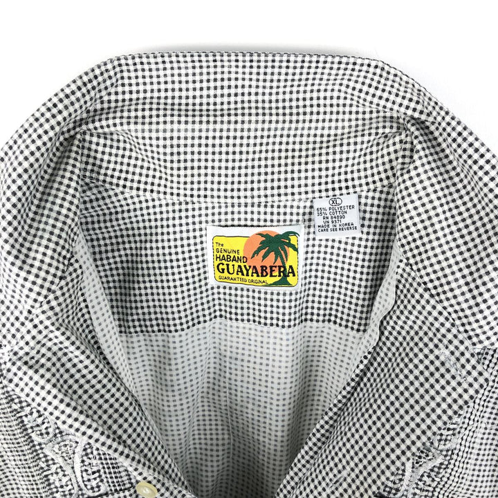 THE GENUINE HABAND GUAYABERA Check Pattern Short-Sleeve Open Collar Mexican Shirt Cuban Shirt Box Shirt polyester black type Vintage Second Hand