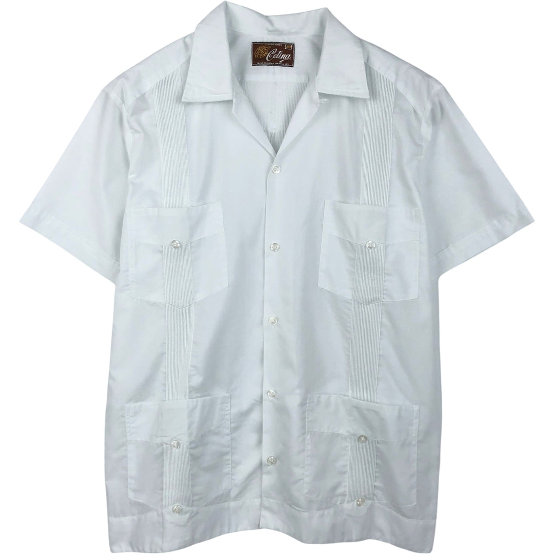 Cetina Short-Sleeve Open-Collar Mexican Shirt, Cuban Shirt, Boxy Shirt, Men's Size M (Equivalent), Vintage unclear white type Vintage Second Hand